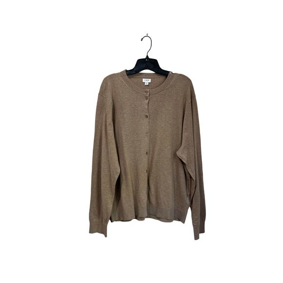 J. Crew Cardigan Plus 2X Cotton Knit Button Front Neutral Tan Sweater - Picture 1 of 6